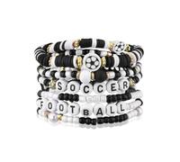 Sports Bracelet for Women Men Game Day Gifts Polymer Clay Beaded Bracelets Stackable Charm Gift for Team Basketball Soccer, S, Plastic, no gemstone