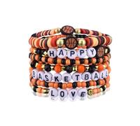 Sports Bracelet for Women Men Game Day Gifts Polymer Clay Beaded Bracelets Stackable Charm Gift for Team Basketball Soccer, S, Plastic, no gemstone