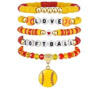 Sports Bracelets for Women, Stackable Beaded Softball Jewelry & Accessories for Girls, Elastic Fit Team Spirit Bracelets, Game Day, Senior Night, Birthday Gifts for Softball Mom, Players & Sports Fans