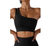 Sports Bras for Women, One Shoulder Yoga Bra with High Support, Cut Out Straps, Sporty, Running, Workout, Crop Top, black, L
