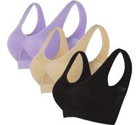 Sports Bras Women 3 Pack Set Padded Bralette Plus Size for Large Breasts Non Wired Inserts Push Up Multipack Seamless Yoga Sport Gym Bras 3 Pack Comfort Bra