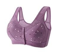 Sports Bras Women Front Fastening Bras for Women UK Wireless Push Up Cotton Vest Bra Plus Size Front Closure Non Wired Everday Bras for The Old Women Soft Cotton Sleep Bras Purple