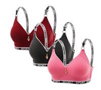 Sports Bras Women Pack 3 Wireless Everyday Day Bra No Padded High Impact Brassiere Vest Tops Underwear Lightweight Comfort Daily Wear Bras with Adjustable Straps Lingerie 01 Black L