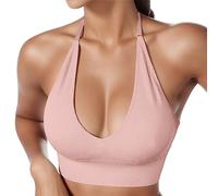Sports Bras Women Sexy Halter Neck Backless Bra Elegant Yoga Bra Comfort Padded Solid Color Seamless Bralettes Mid Impact Support Fitness Running Gym Crop Tank Tops Comfort