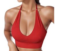 Sports Bras Women Sexy Halter Neck Backless Bra Elegant Yoga Bra Comfort Padded Solid Color Seamless Bralettes Mid Impact Support Fitness Running Gym Crop Tank Tops Comfort
