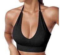 Sports Bras Women Sexy Halter Neck Backless Bra Elegant Yoga Bra Comfort Padded Solid Color Seamless Bralettes Mid Impact Support Fitness Running Gym Crop Tank Tops Comfort