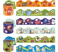 Sports Bulletin Board Borders Trims 3 Rolls 3 in X 36ft 6 Different Design Football Baseball Basketball Soccer Tennis Volleyball Sport Balls Classroom School Decor Decorations Teacher Supplies
