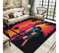 Sports Car Area Rugs for Living Room 120x180 - Sunset Tropical Landscape Rug for Bedroom, Palm Tree Racing Car Non Slip Washable Short Pile Carpet, Sports Car House Decor