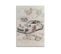 Sports Car Design Scripts Poster 911 996 GT3 RS White Racing Super Car Decorative Painting Canvas Modern Art Picture 12x18inch(30x45cm)