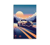 Sports Car Poster Mustang GT Sunset Mountain Road Racing Stripes Landscape Poster Decorative Painting Canvas Wall Posters And Art Picture Print Modern Family Bedroom Decor Posters 24x36inch(60x90cm)