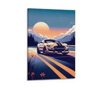 Sports Car Poster Mustang GT Sunset Mountain Road Racing Stripes Landscape Poster Decorative Painting Canvas Wall Posters And Art Picture Print Modern Family Bedroom Decor Posters 20x30inch(50x75cm)