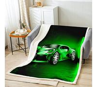 Sports Car Sherpa Blanket Green Race Car Fleece Throw Blanket for Kids Boys Girls Extreme Sports Fuzzy Blanket for Sofa BedCool Speed Luxury Car,Single 50x60 Inch