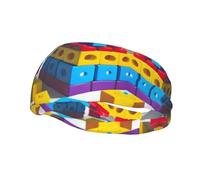 Sports Colorful Building Blocks Print Sweatband Headbands for Men & Women – Breathable, Stretchy Gym Exercise Running Headband