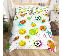 Sports Comforter Cover Tie Dye Basketball Baseball Football Bedding Set 3D Ball White Duvet Cover for Kids Boys Girls Microfiber Bedspread Cover Single