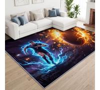 Sports Competitive Sci-Fi Area Rugs Decorative Durable Non Slip, Rugby Ball Athlete Blue Lightning Carpet Short Pile 200 x 300 cm for Living Room Bedroom Dining room Kitchen Children's Room