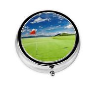 Sports Court This Small, Printed, Round Pill Box is a Portable Pill and Vitamin Organizer Perfect for Pockets, Purses, and Travel.