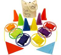 Sports Day Kit Including Cones, Bean Bags and Throwing Rings Equipment for Relay Races for Kids and Adults (4 in 1 32 piece set)