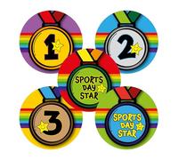 Sports Day Stickers: 1st, 2nd, 3rd & Sports Day Star Variety Pack. 125 x 28mm stickers.
