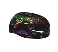 Sports Decorative Sweatband AEKGOHP Colorful Music Notes Printed - Stretchable, Breathable, Soft, and Sweat Wicking Headband for Men and Women