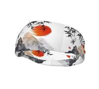 Sports Decorative Sweatband AEKGOHP Japanese Bamboo Sun Printed - Stretchable, Breathable, Soft, and Sweat Wicking Headband for Men and Women