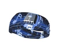 Sports Decorative Sweatband AEKGOHP Microphone with Music Notes Printed - Stretchable, Breathable, Soft, and Sweat Wicking Headband for Men and Women