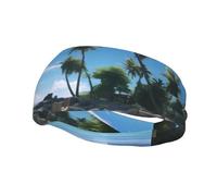 Sports Decorative Sweatband BROLEO Paradise Beach Palm Trees Picture - Stretchable, Breathable, Soft, and Sweat Wicking Headband for Men and Women