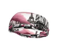 Sports Decorative Sweatband BROLEO Paris Street Eiffel Tower Pink Floral Picture - Stretchable, Breathable, Soft, and Sweat Wicking Headband for Men and Women