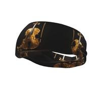 Sports Decorative Sweatband YYHHAOFA Luxurious Gold tones,Butterfly and cello stamp - Stretchable, Breathable, Soft, and Sweat Wicking Headband for Men and Women
