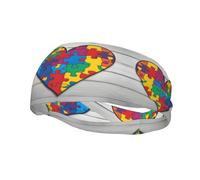 Sports Decorative Sweatband YYHWHJDE Autism Awareness Puzzle Pieces Heart Prints - Stretchable, Breathable, Soft, and Sweat Wicking Headband for Men and Women