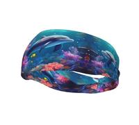 Sports Decorative Sweatband YYHWHJDE Beautiful Underwater World Dolphins Coral Prints - Stretchable, Breathable, Soft, and Sweat Wicking Headband for Men and Women