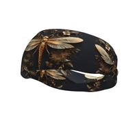 Sports Decorative Sweatband YYHWHJDE Gold Exquisite Dragonfly Prints - Stretchable, Breathable, Soft, and Sweat Wicking Headband for Men and Women
