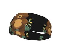 Sports Decorative Sweatband YYHWHJDE Grizzly bear in the garden Prints - Stretchable, Breathable, Soft, and Sweat Wicking Headband for Men and Women