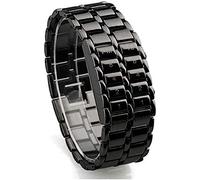 Sports Digital Binary Watch, Waterproof Unique Design Cool Watches Rectangular Bezel Stainless Steel Wristwatch LED Light Calendar Week Fashion for Men Women,Black