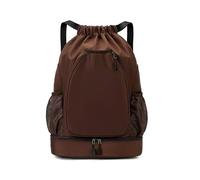 Sports Drawstring Backpack with Racket Compartment, Shoe Compartment, Large Capacity, 52x36x20 cm, White (Brown)