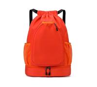 Sports Drawstring Backpack with Racket Compartment, Shoe Compartment, Large Capacity, 52x36x20 cm, White (Orange)