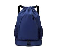 Sports Drawstring Backpack with Racket Compartment, Shoe Compartment, Large Capacity, 52x36x20 cm, White (Dark Blue)