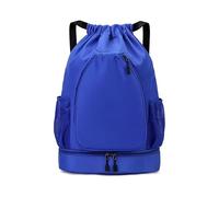 Sports Drawstring Backpack with Racket Compartment, Shoe Compartment, Large Capacity, 52x36x20 cm, White (Blue)