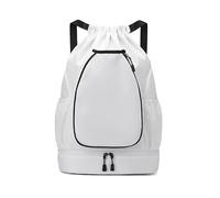 Sports Drawstring Backpack with Racket Compartment, Shoe Compartment, Large Capacity, 52x36x20 cm, White (White)