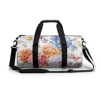 Sports Duffel Bag Blossom Floral Pattern Colorful Butterfly Travel Duffel Bag Round Luggage Gym Bags Fitness Bag