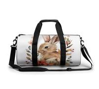 Sports Duffel Bag Bunny Rabbit Cute Animal Floral Travel Duffel Bag Round Luggage Gym Bags Fitness Bag