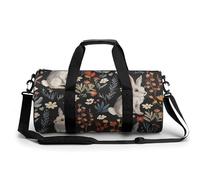 Sports Duffel Bag Cute Bunny Rabbits Floral Leaves Pattern Travel Duffel Bag Round Luggage Gym Bags Fitness Bag