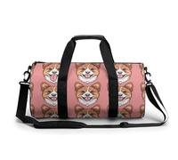 Sports Duffel Bag Cute Corgi Dogs Pink Background Travel Duffel Bag Round Luggage Gym Bags Fitness Bag
