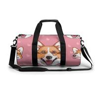 Sports Duffel Bag Cute Corgi Dogs Pink Background Travel Duffel Bag Round Luggage Gym Bags Fitness Bag