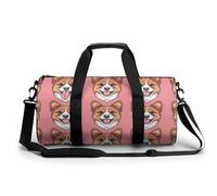 Sports Duffel Bag Cute Corgi Dogs Pink Background Travel Duffel Bag Round Luggage Gym Bags Fitness Bag