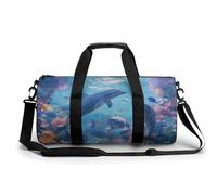 Sports Duffel Bag Cute Dolphins Underwater Ocean Scene Travel Duffel Bag Round Luggage Gym Bags Fitness Bag