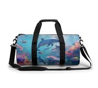 Sports Duffel Bag Cute Dolphins Underwater Ocean Scene Travel Duffel Bag Round Luggage Gym Bags Fitness Bag