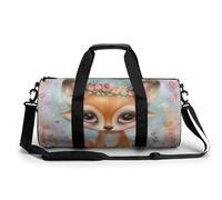 Sports Duffel Bag Cute Fox Floral Red Hearts Pattern Travel Duffel Bag Round Luggage Gym Bags Fitness Bag