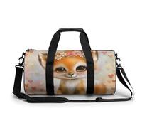Sports Duffel Bag Cute Fox Floral Red Hearts Pattern Travel Duffel Bag Round Luggage Gym Bags Fitness Bag