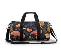 Sports Duffel Bag Flamingo and Pineapple Heart Leaves Pattern Travel Duffel Bag Round Luggage Gym Bags Fitness Bag