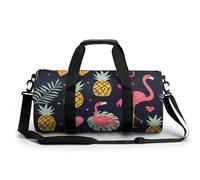 Sports Duffel Bag Flamingo and Pineapple Heart Leaves Pattern Travel Duffel Bag Round Luggage Gym Bags Fitness Bag